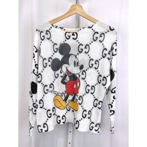 FREE For Humanity Italy Mickey Mouse Pullover Knit Top Sweater White Black